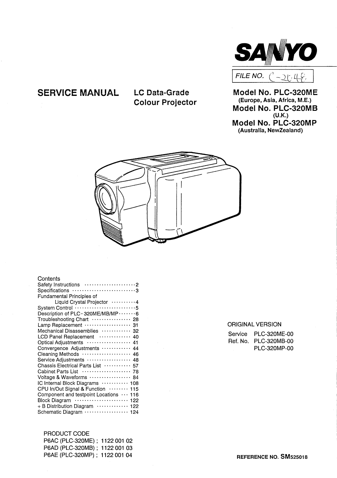 SANYO PLC-320ME-MB-MP Service Manual
