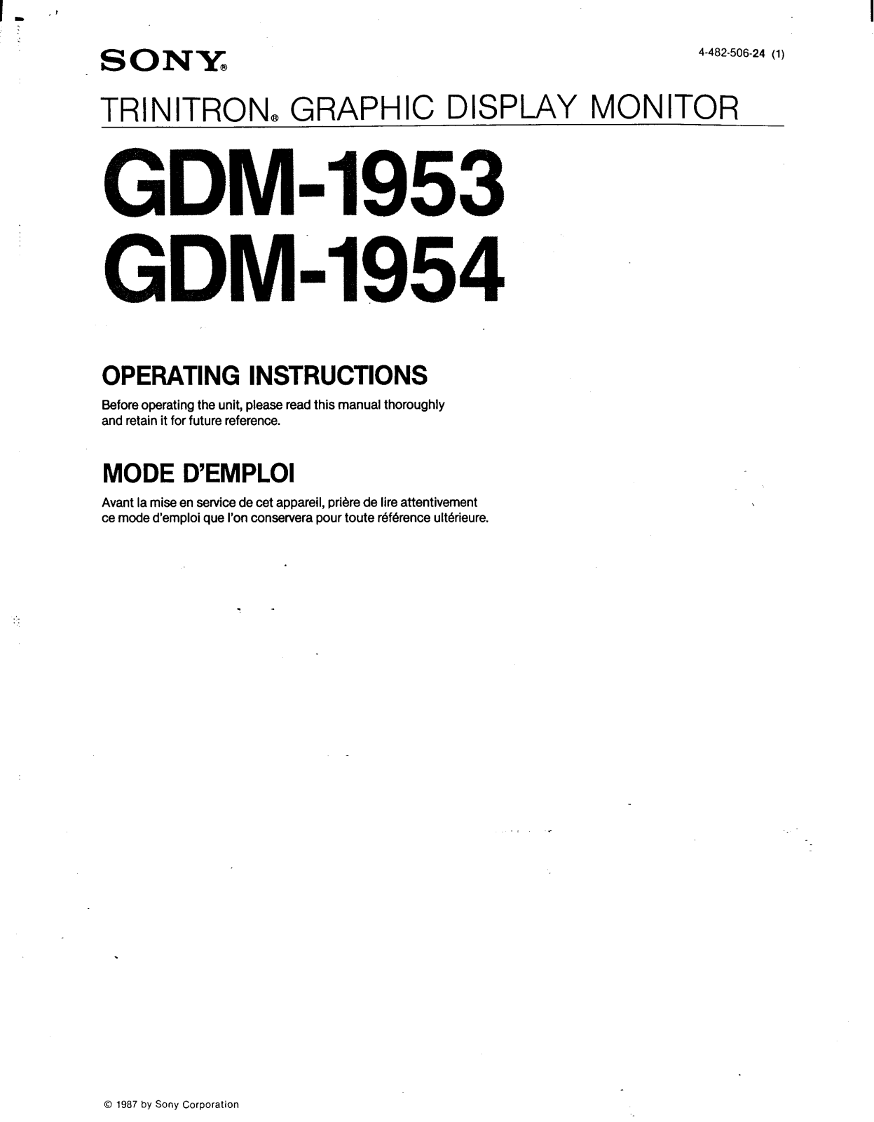 Sony GDM-1953 Operating Manual