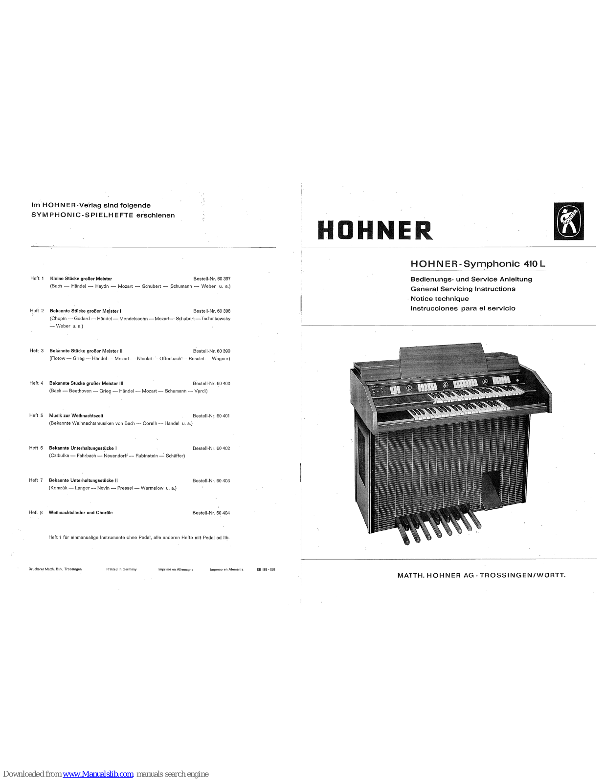 Hohner Symphonic 410 L General Servicing Instructions