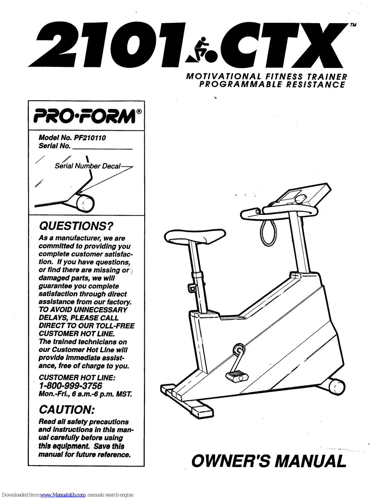 ProForm 2101ctx, PF210110 User Manual