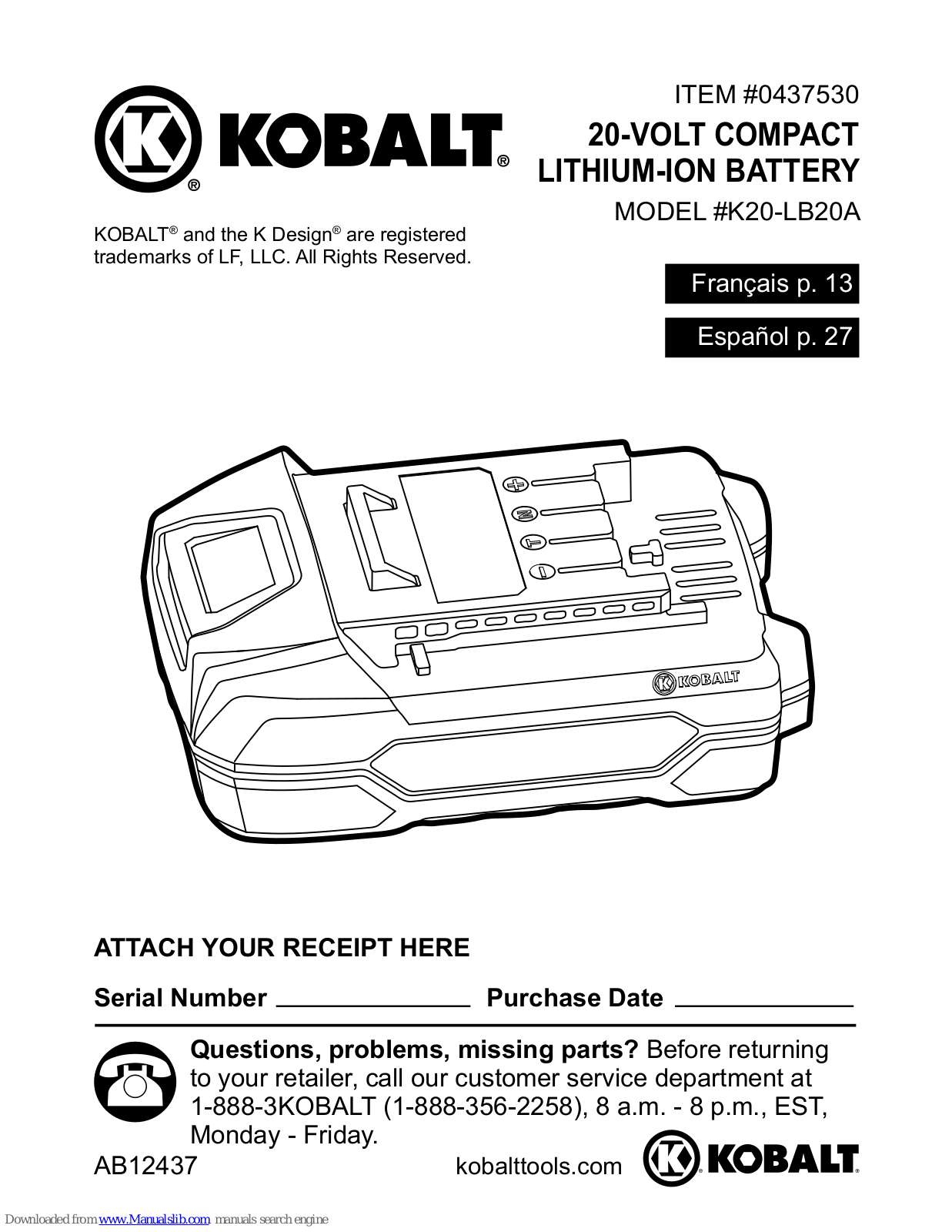 Kobalt K20-LB20A, K20-LB40A User Manual