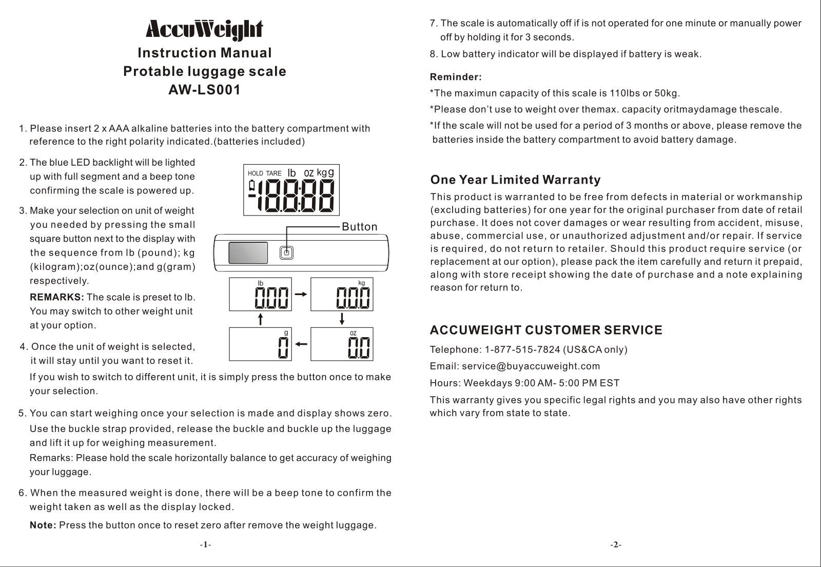 Accuweight AW-LS001 User Manual