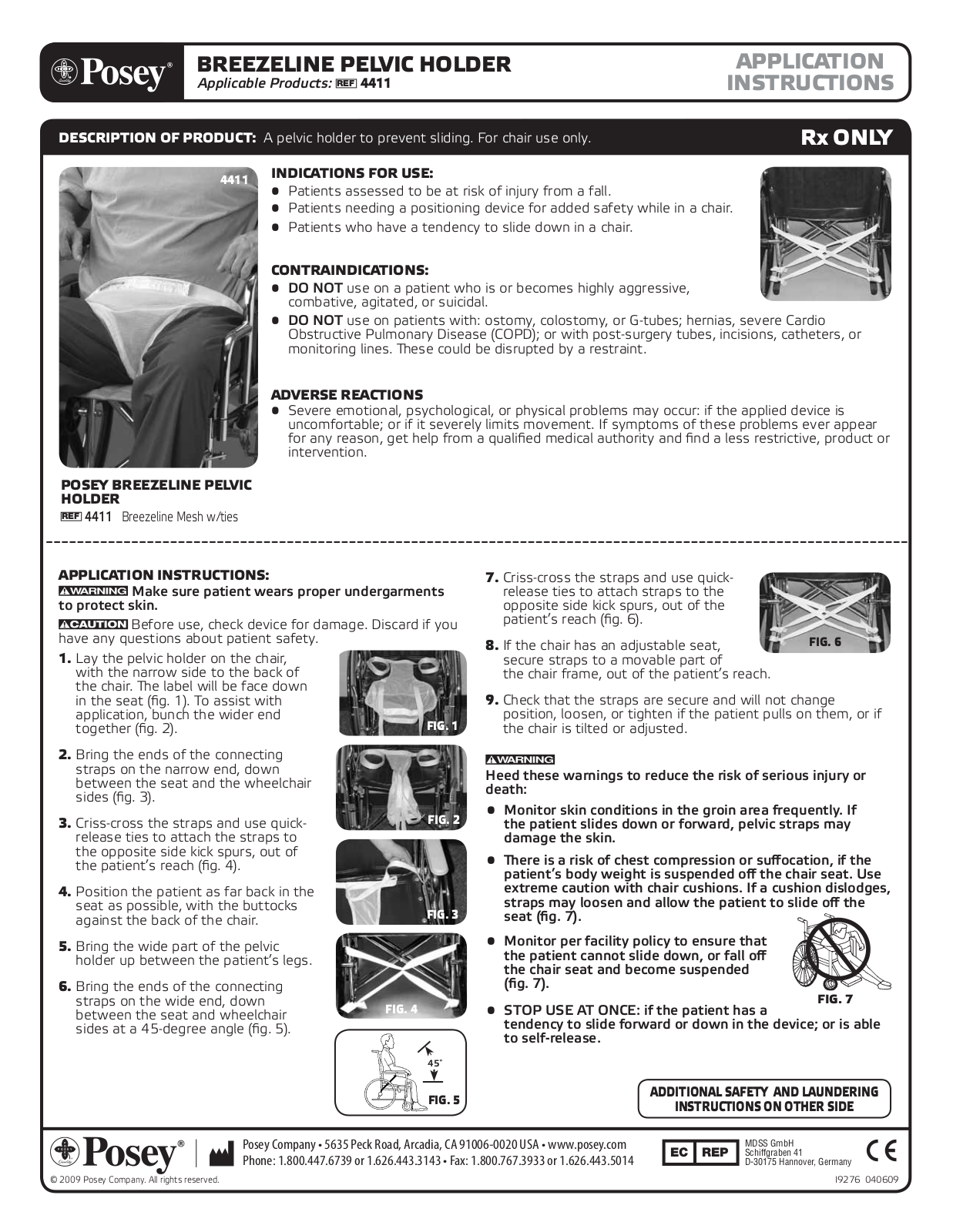 Posey Breezeline Pelvic Holder User Manual