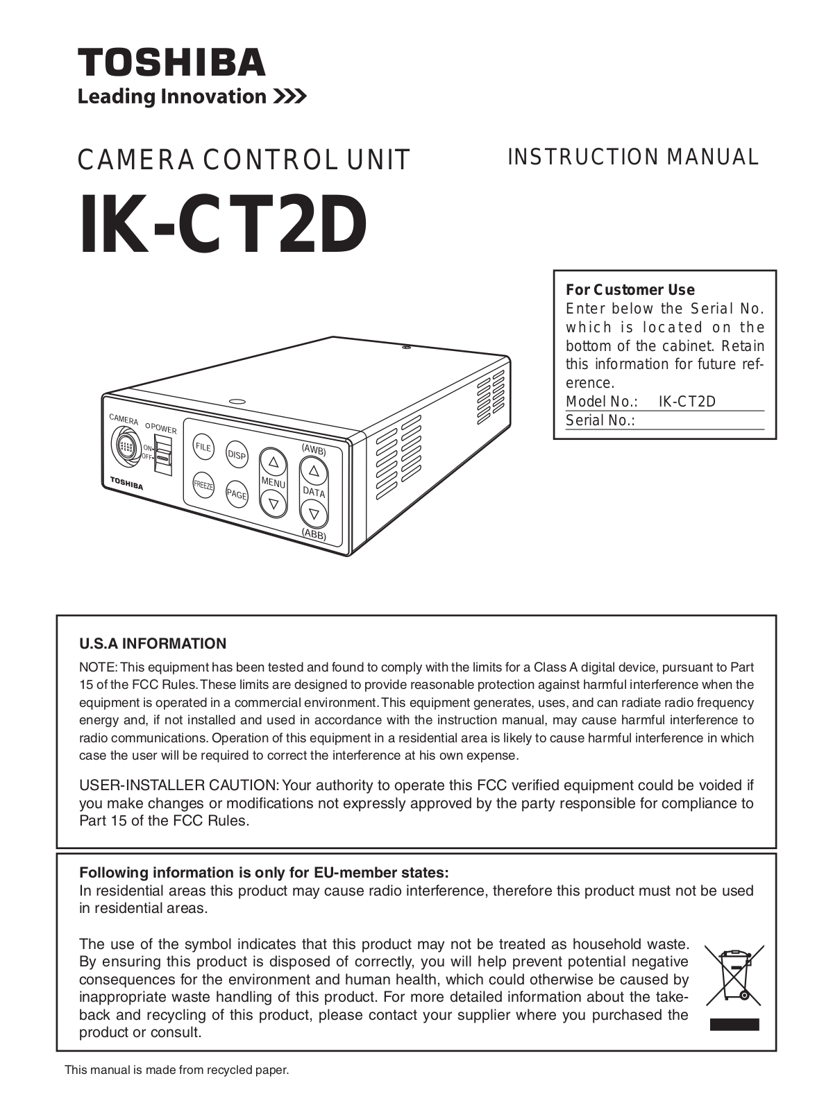 Toshiba IK-CT2D Instruction Manual