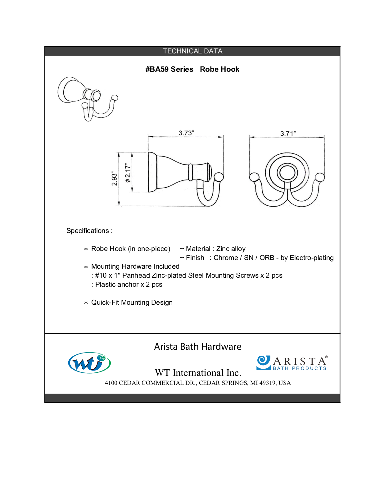 ARISTA WTIN1041 Specifications - ManualMachine.com