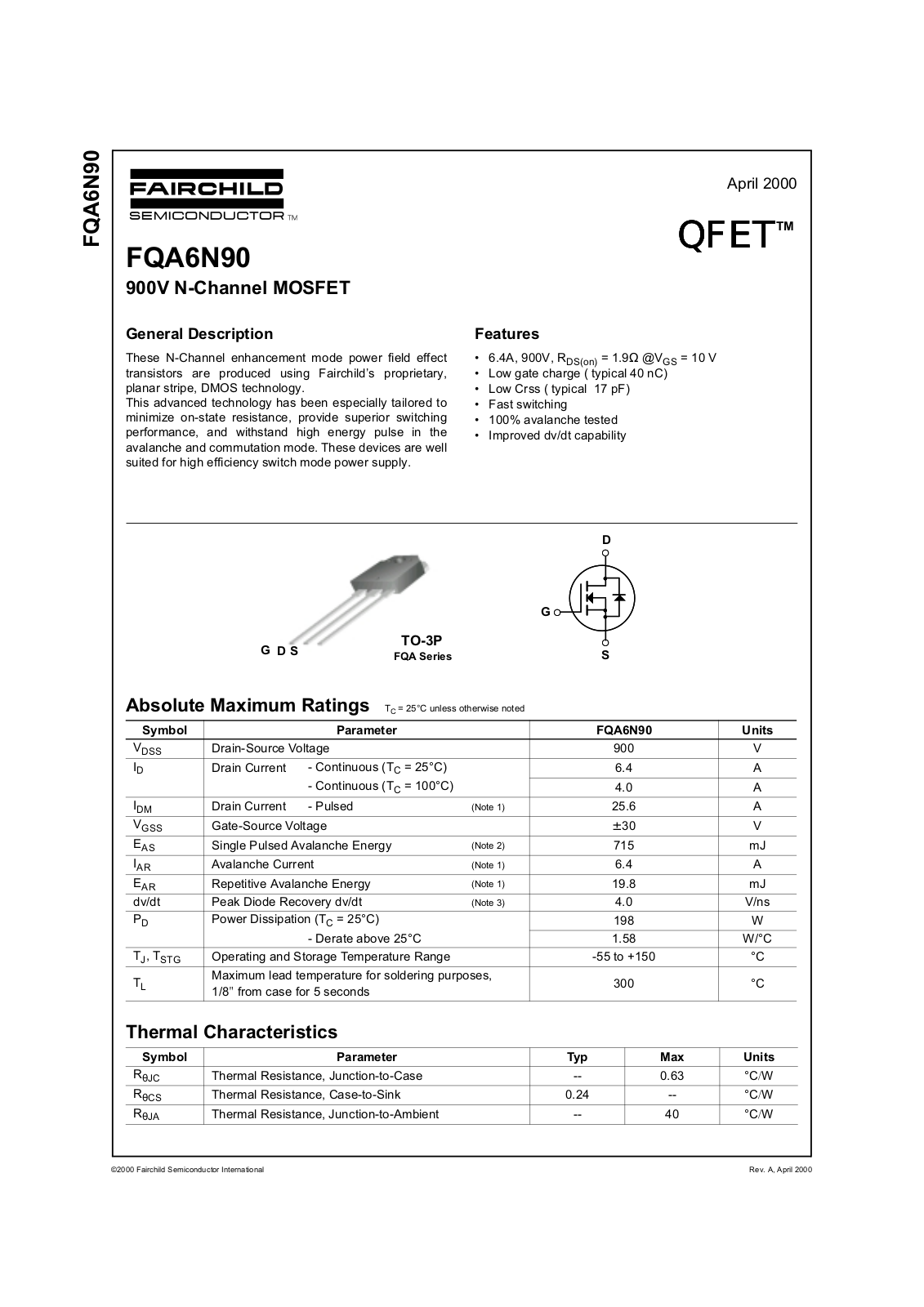 Fairchild Semiconductor FQA6N90 Datasheet