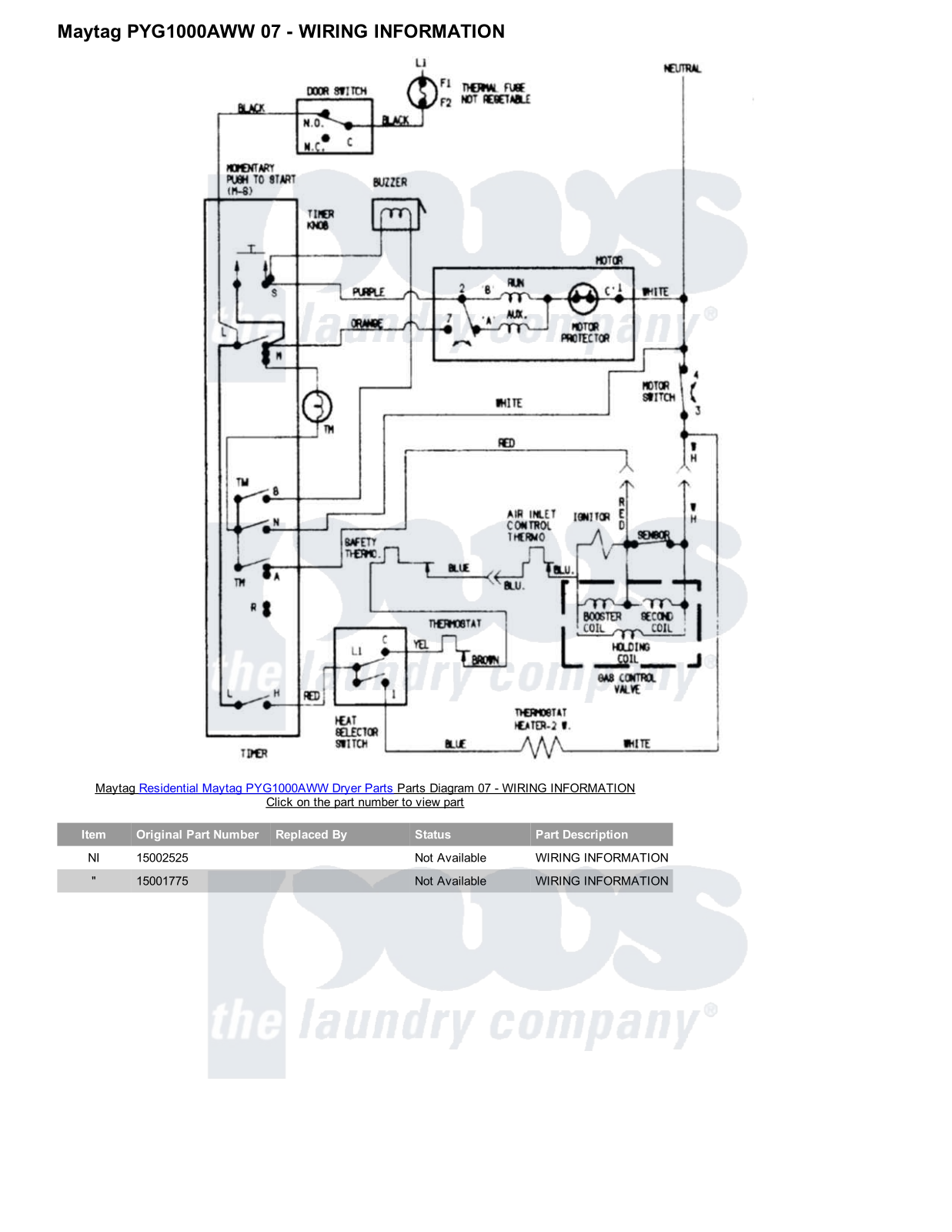 Maytag PYG1000AWW Parts Diagram