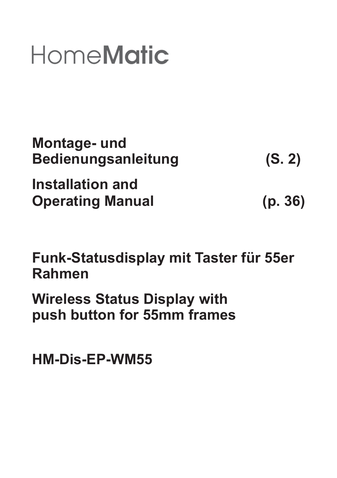 Homematic IP HM-Dis-EP-WM55 Service Manual