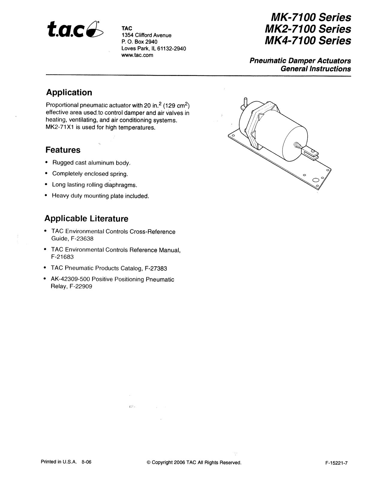 Greenheck MK2-7101 Installation  Manual