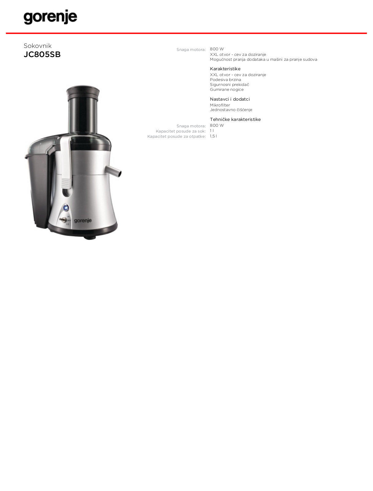 Gorenje JC805SB BROCHURE