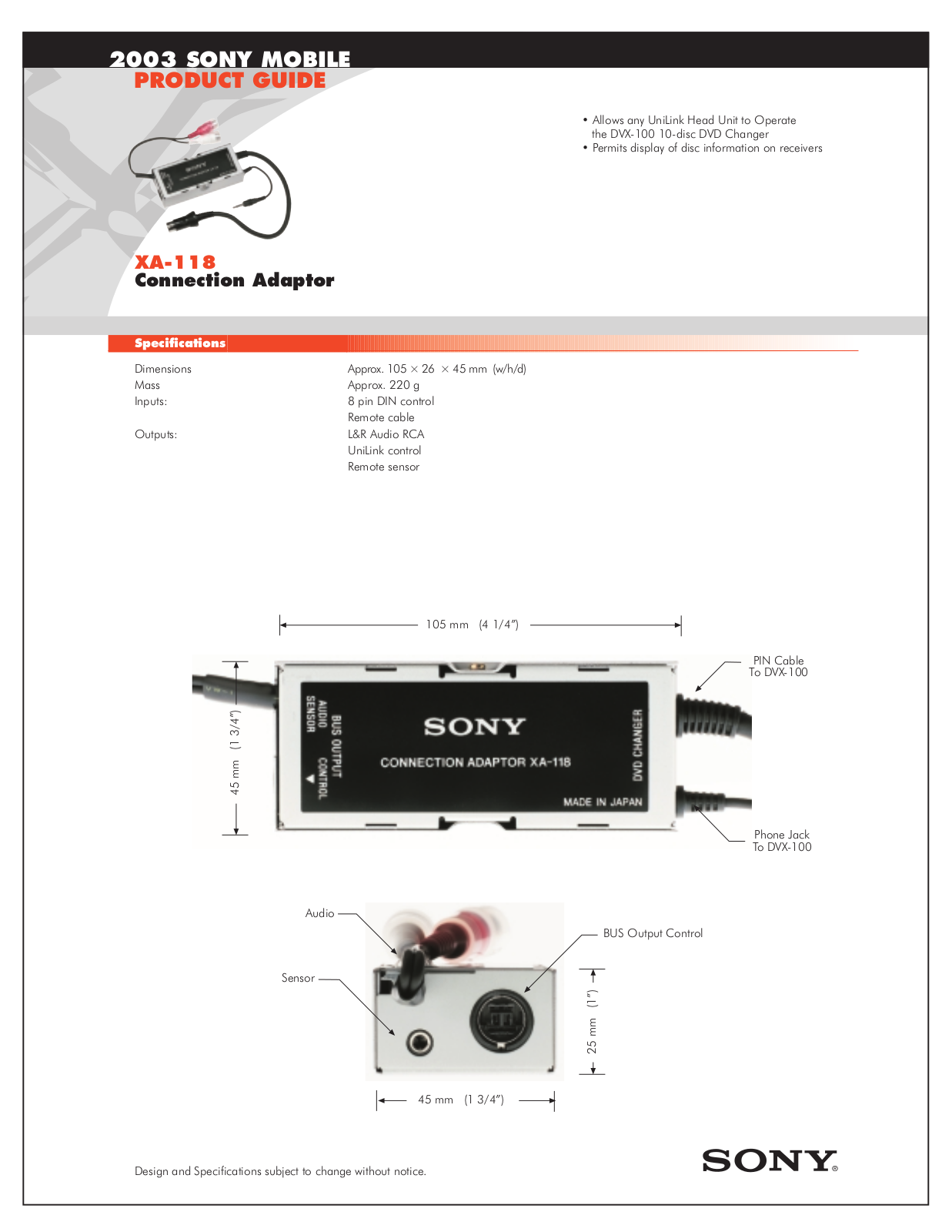 Sony XA-118 User Manual