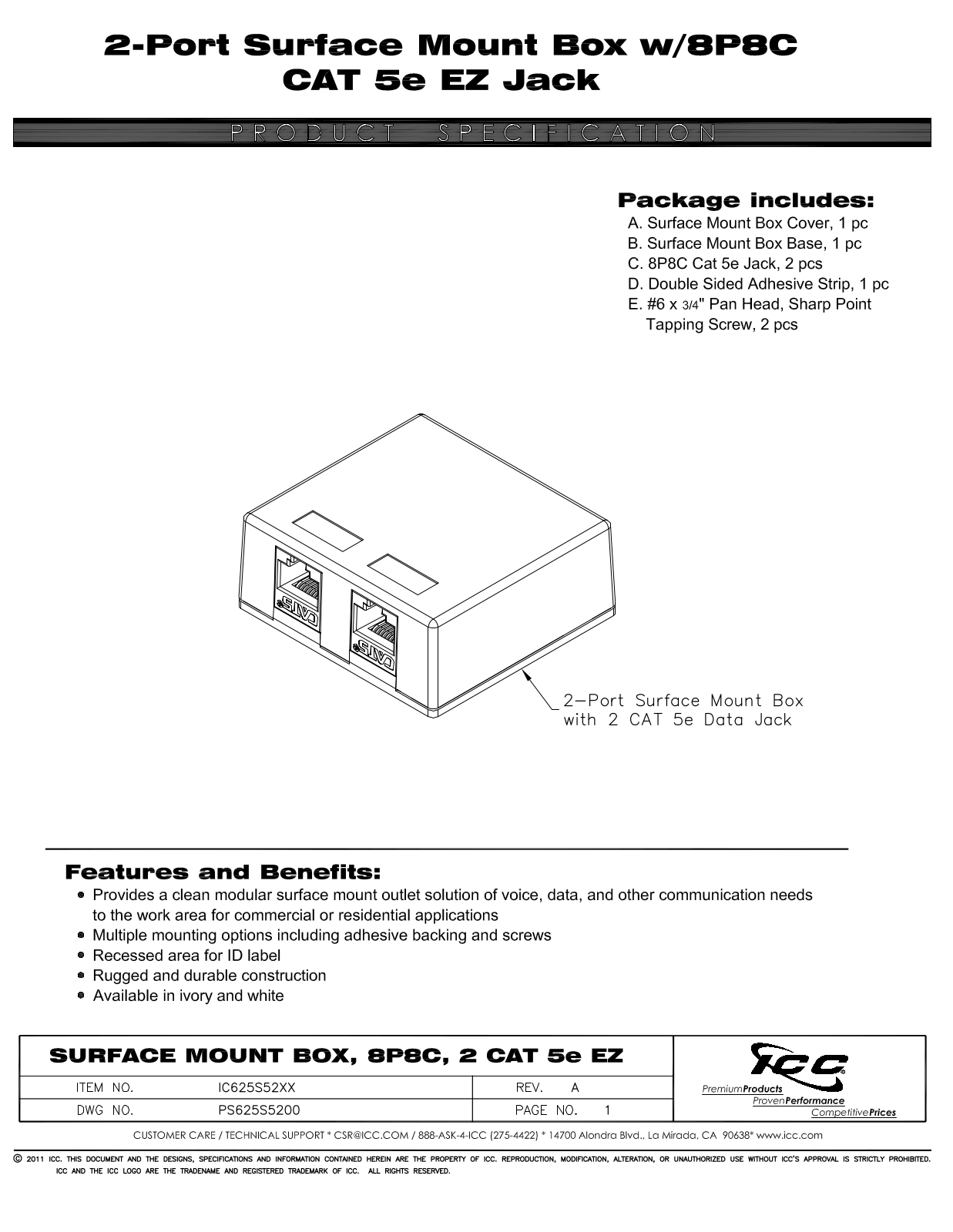 ICC IC625S52WH Specsheet