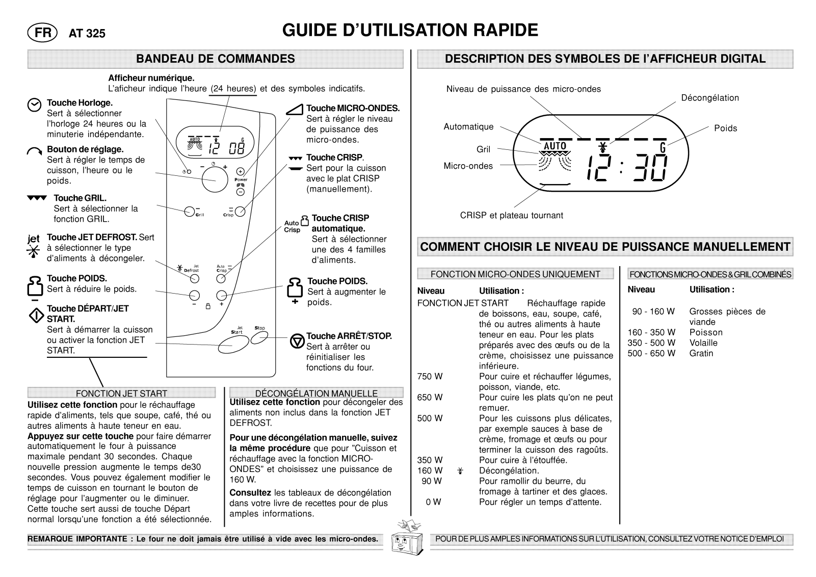 Whirlpool AT 325 Quick start guide