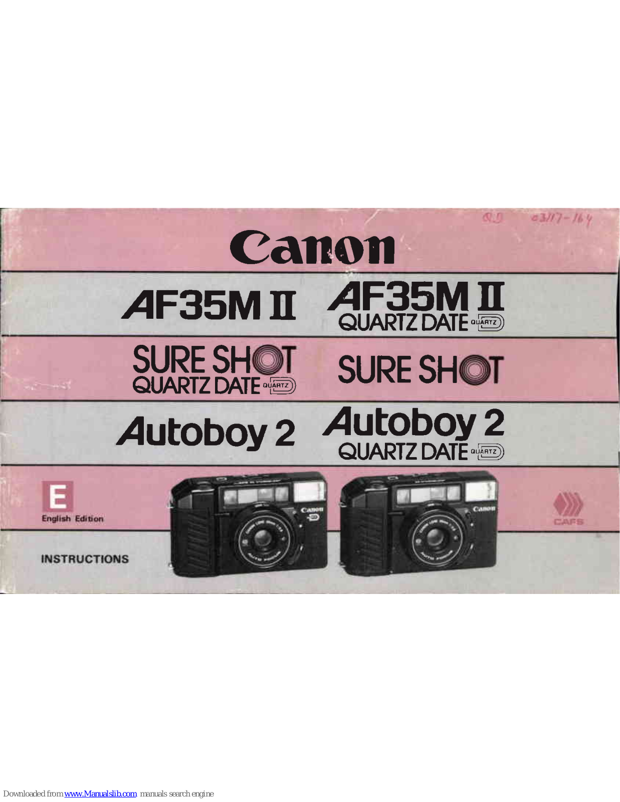 Canon AF35MII Quartz Date, Sure Shot, Sure Shot Quartz Date, Autoboy 2, Autoboy 2 Quartz Date Instructions Manual