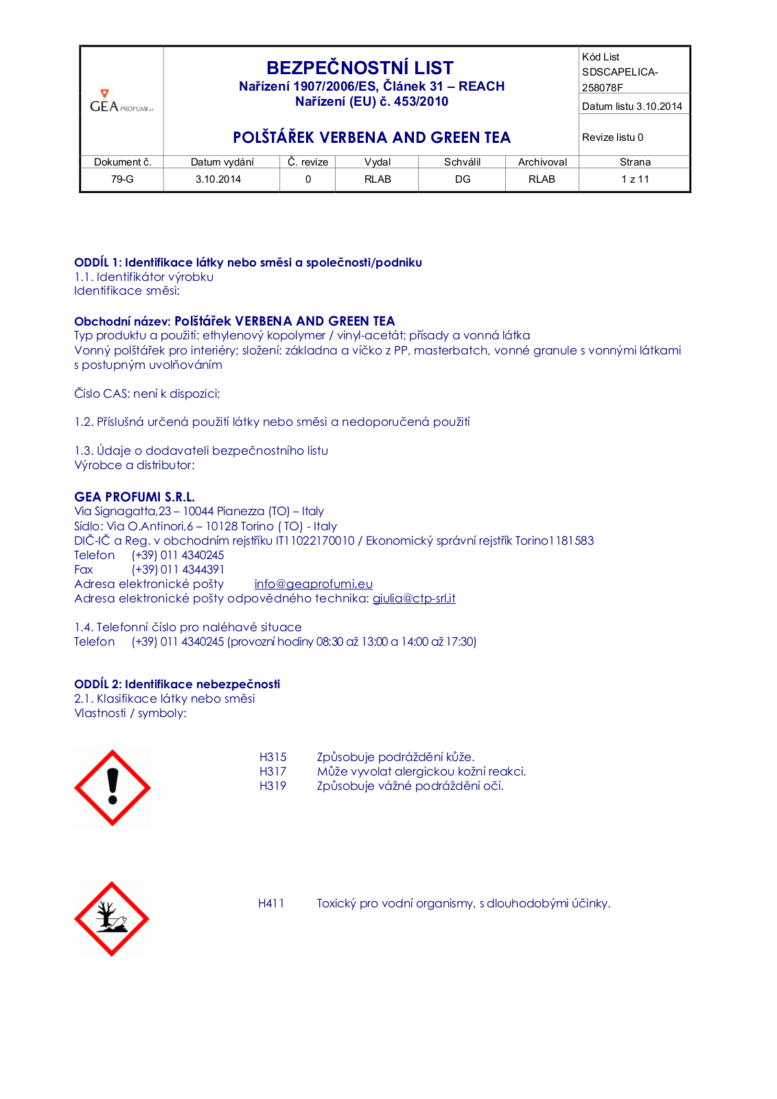 Elica (Favia) VERBENA A  ČAJ User Manual