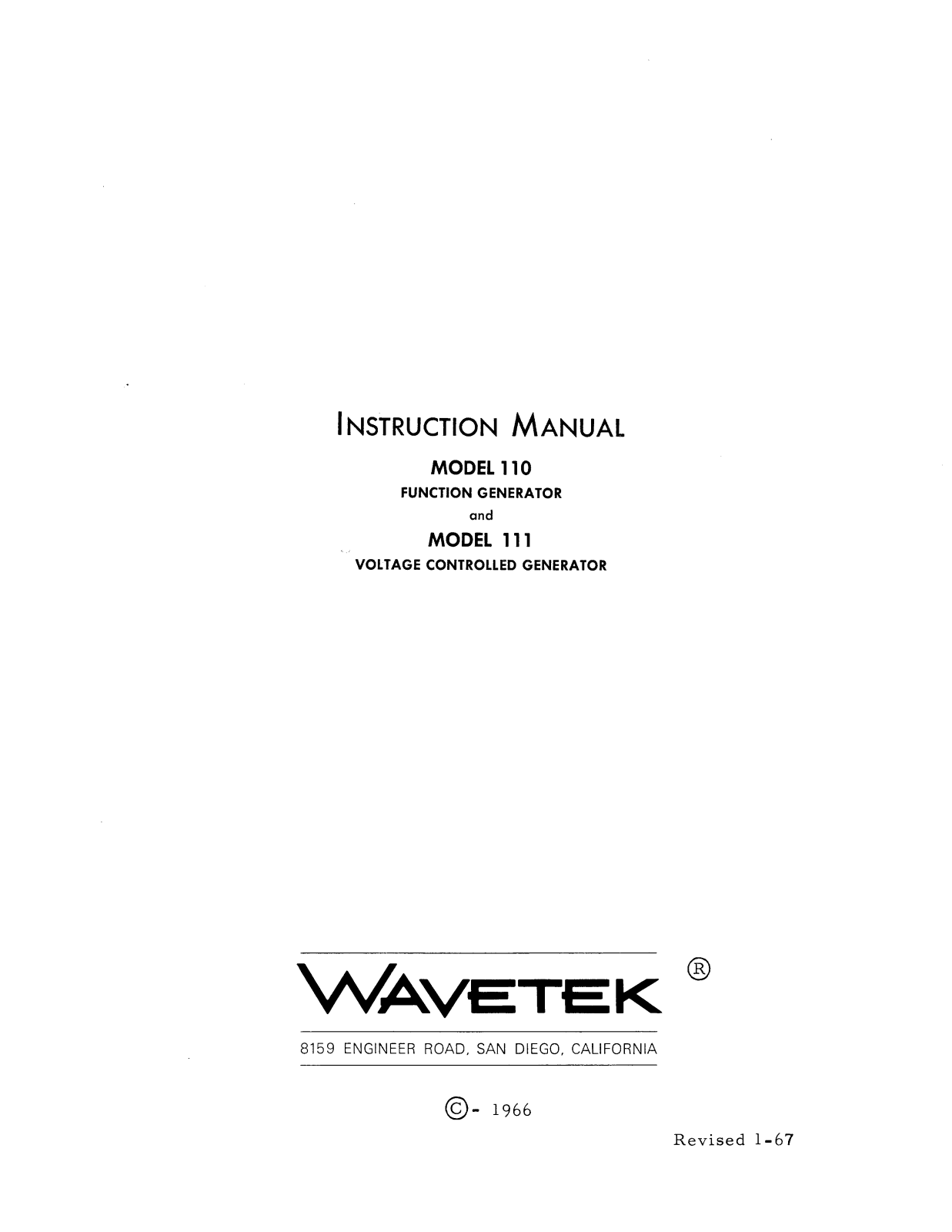 Wavetek 110B, 111, 110 Service manual