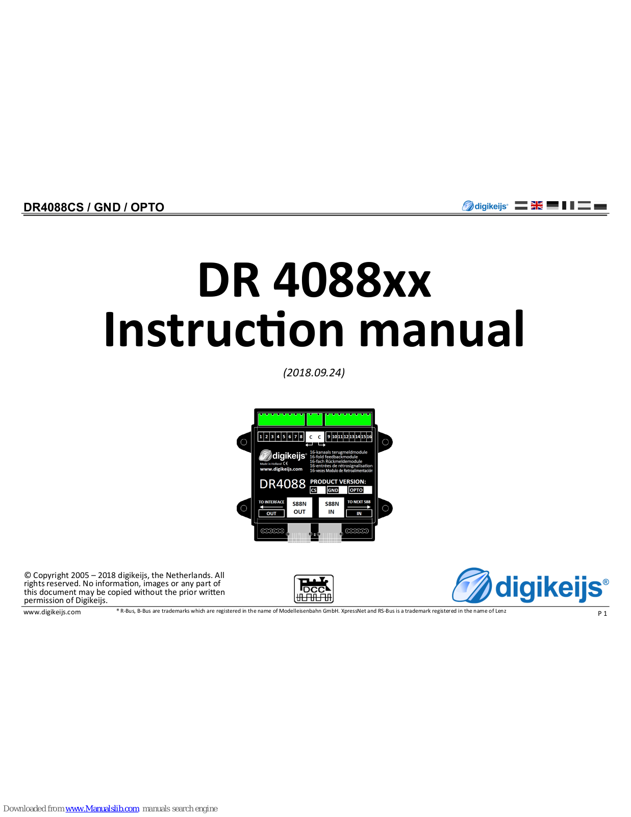 Digikeijs DR 4088 series, DR4088CS, DR4088OPTO, DR4088GND Instruction Manual