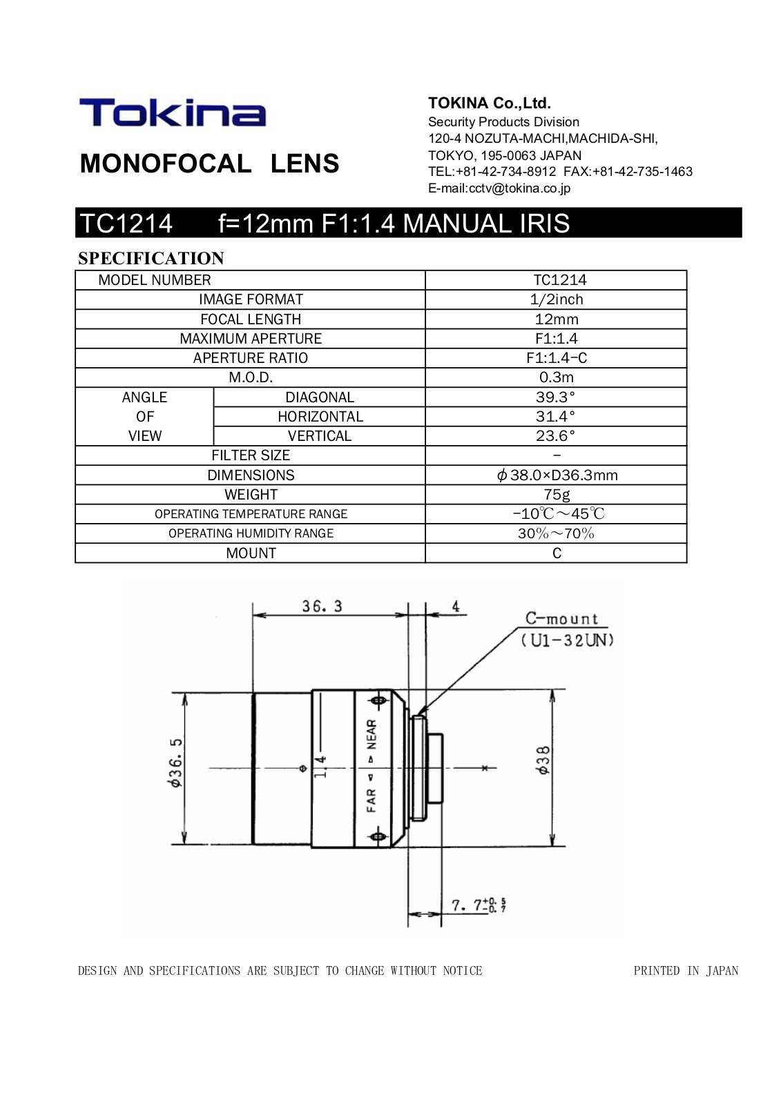 Tokina TC1214 User Manual