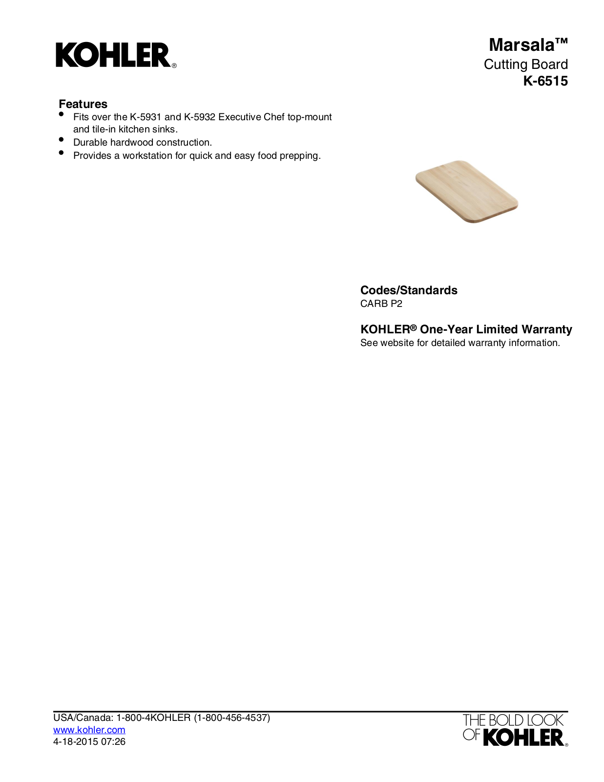 Kohler KOH4412 Specifications - ManualMachine.com