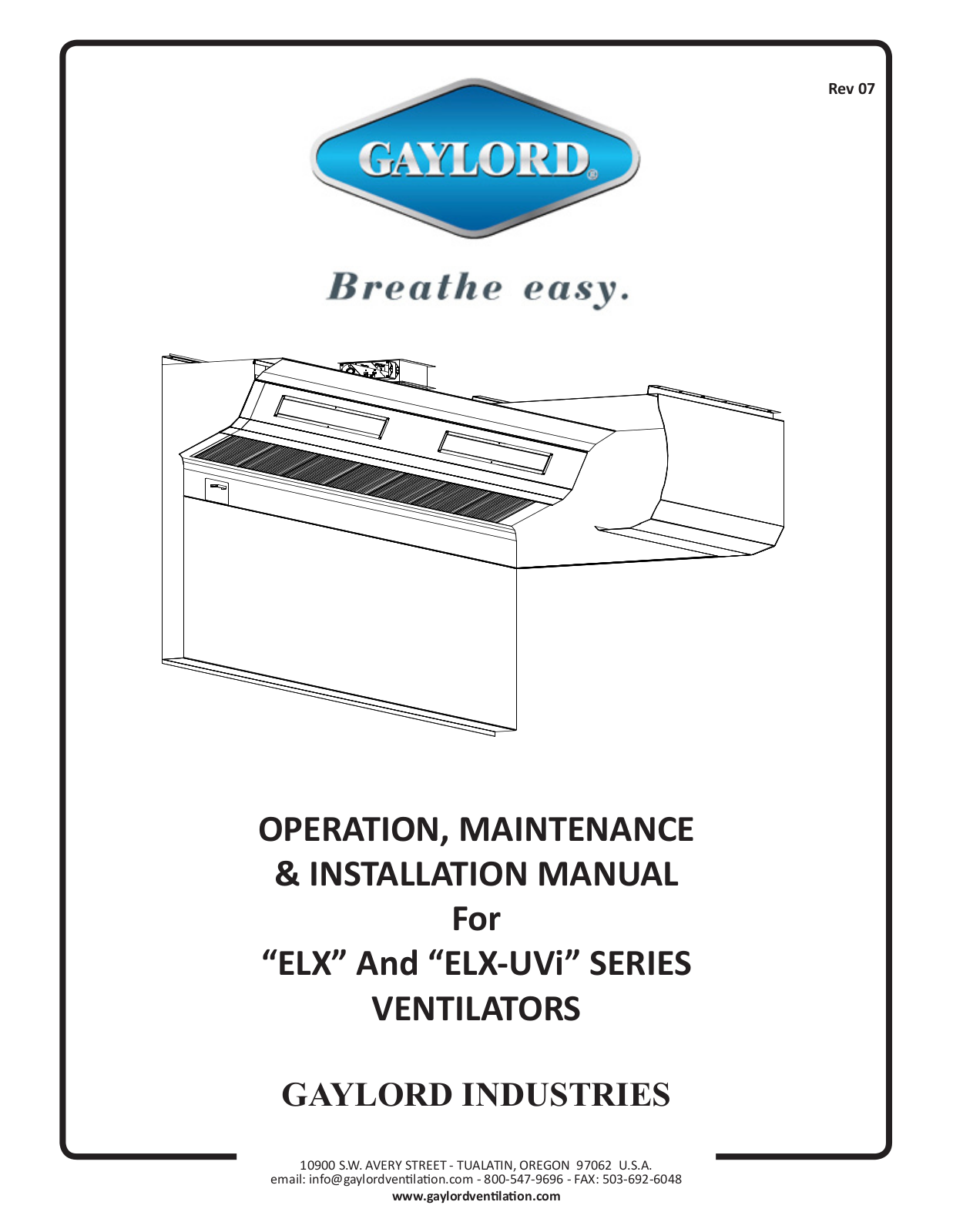 Gaylord ELX-UVi Operators Manual