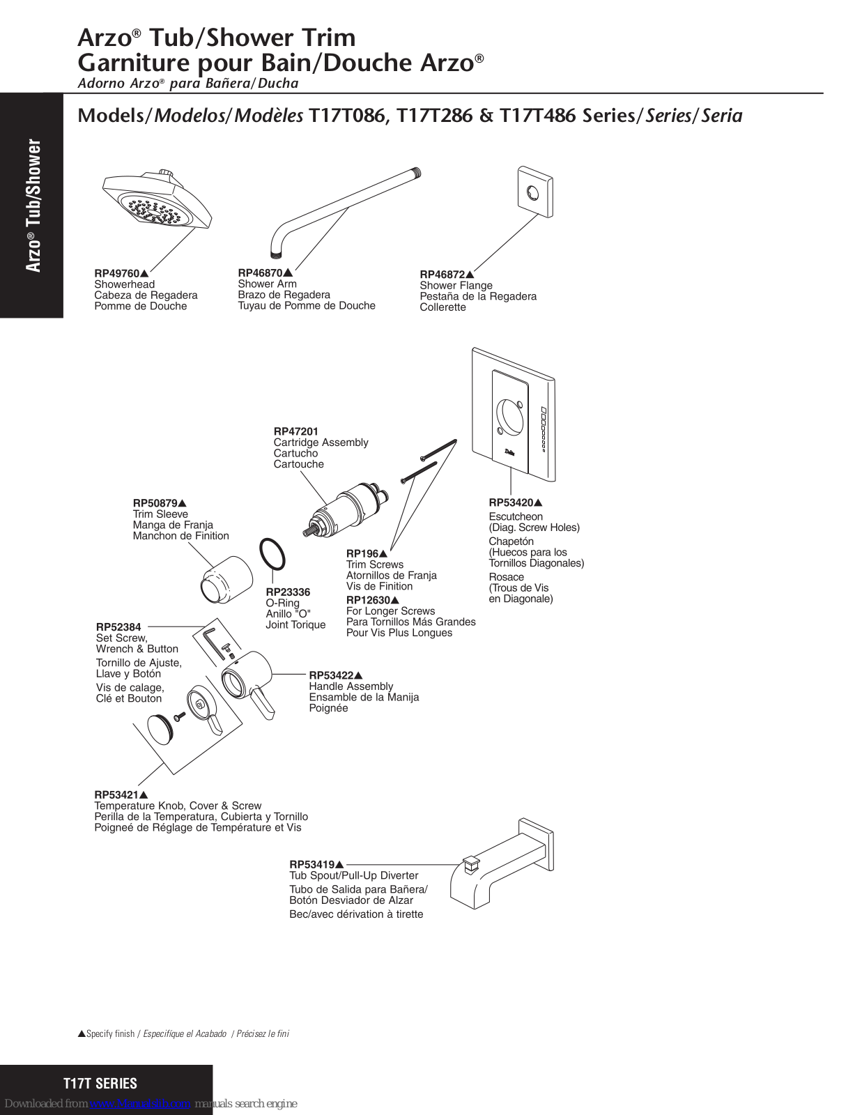 Delta Arzo T17T086 Series, Arzo T17T286 Series, Arzo T17T486 Series Parts Manual