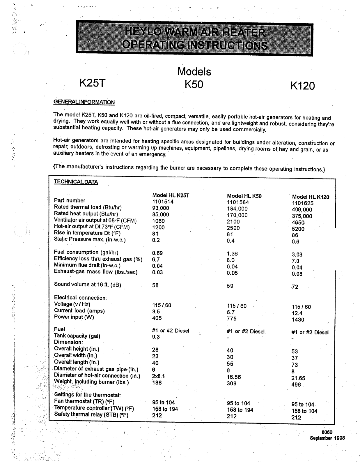 Desa Tech HL-K25T, HL-K50, HL-K120 Owner's Manual