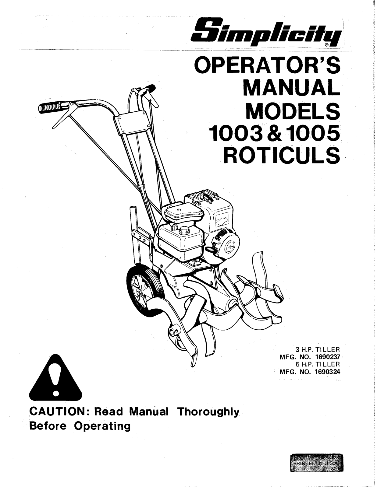 Simplicity 1003, 1690237, 1690324 User Manual