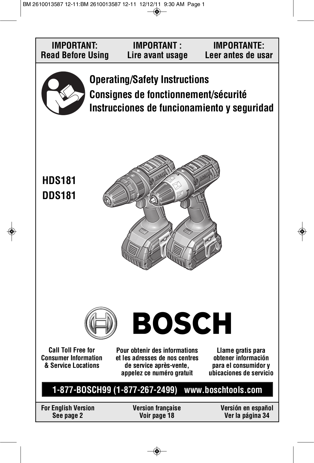 Bosch Power Tools HDS181-01, HDS181-02, HDS181BL User Manual