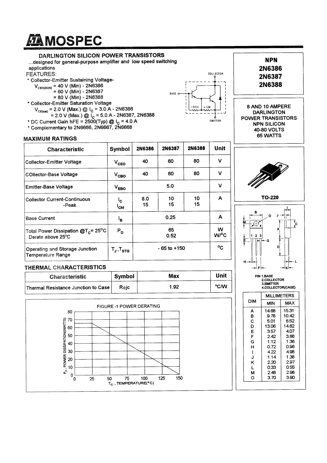 MOSPEC 2N6388, 2N6387, 2N6386 Datasheet