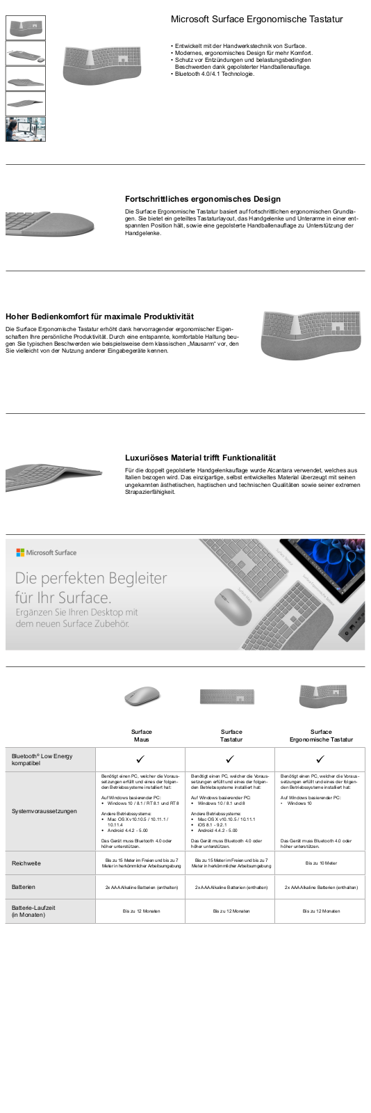 Microsoft Surface Technical data