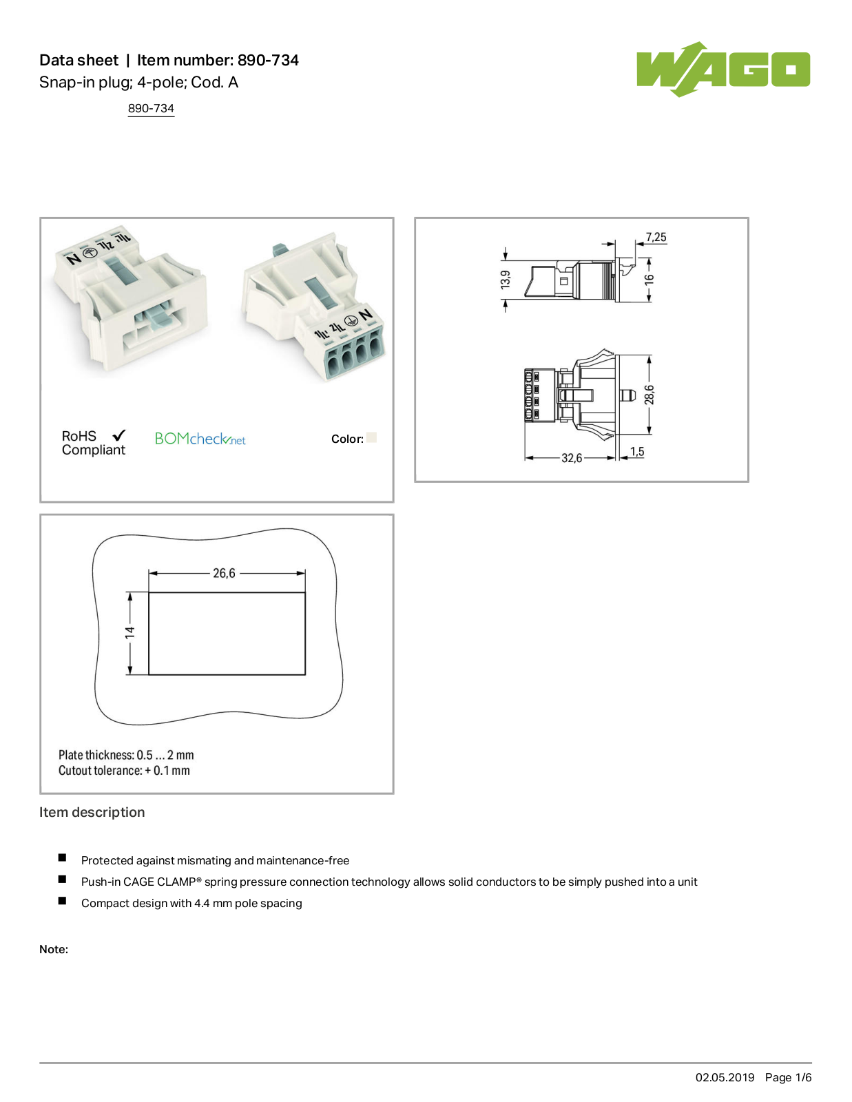 Wago 890-734 Data Sheet