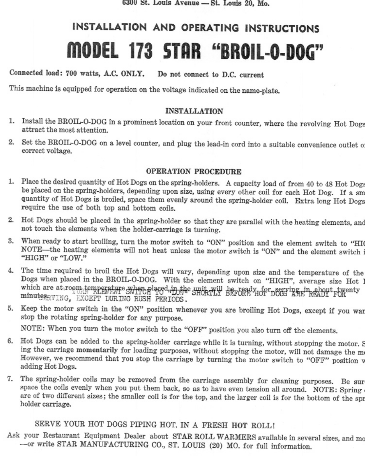 Star 173 Service Manual