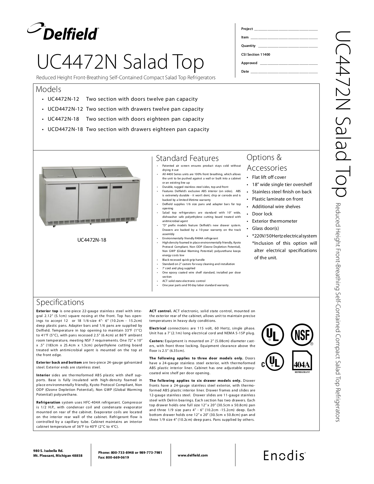 Delfield UCD4472N-18, UC4472N-18, UC4472N-12, UCD4472N-12 User Manual