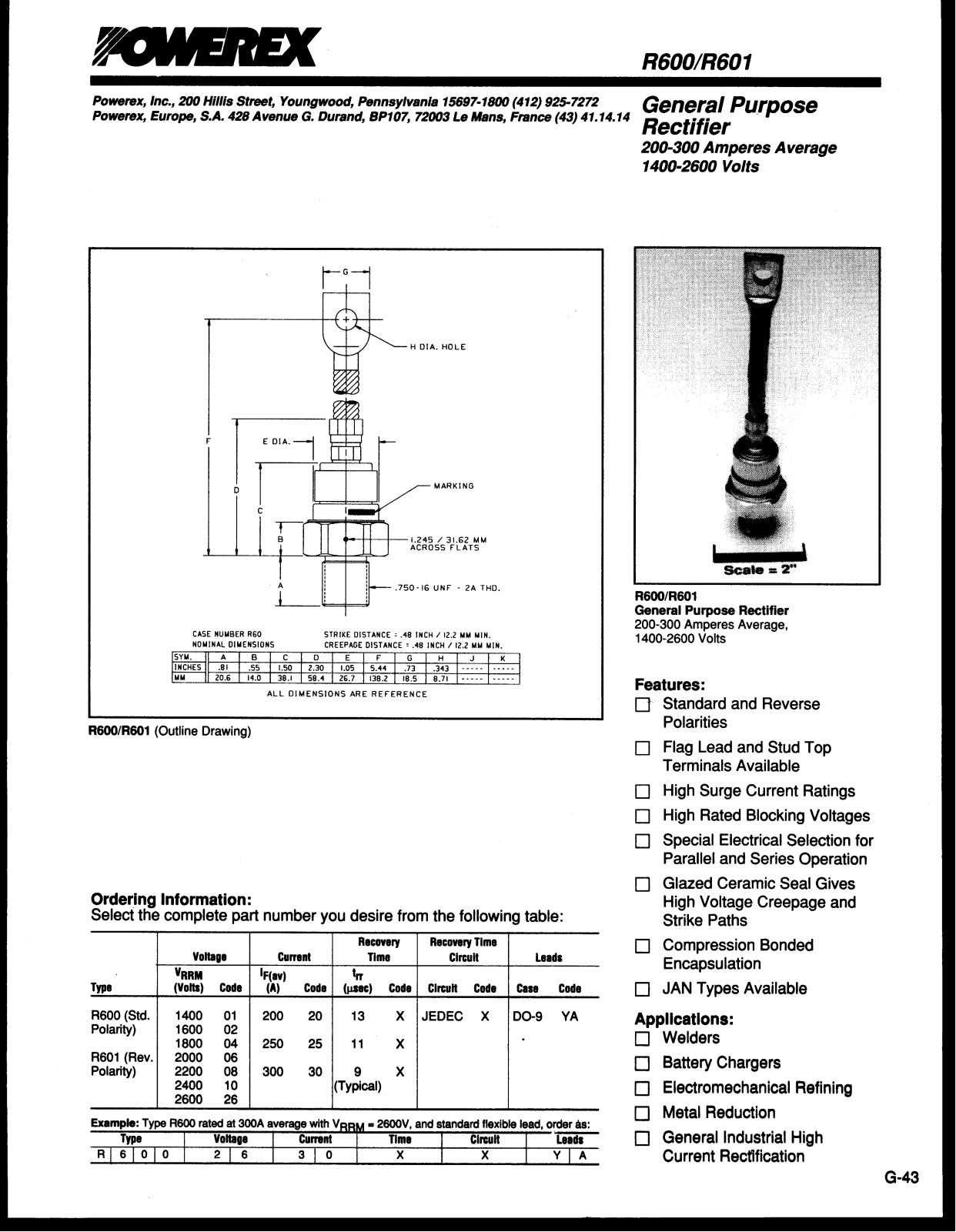 Powerex R601 Data Sheet