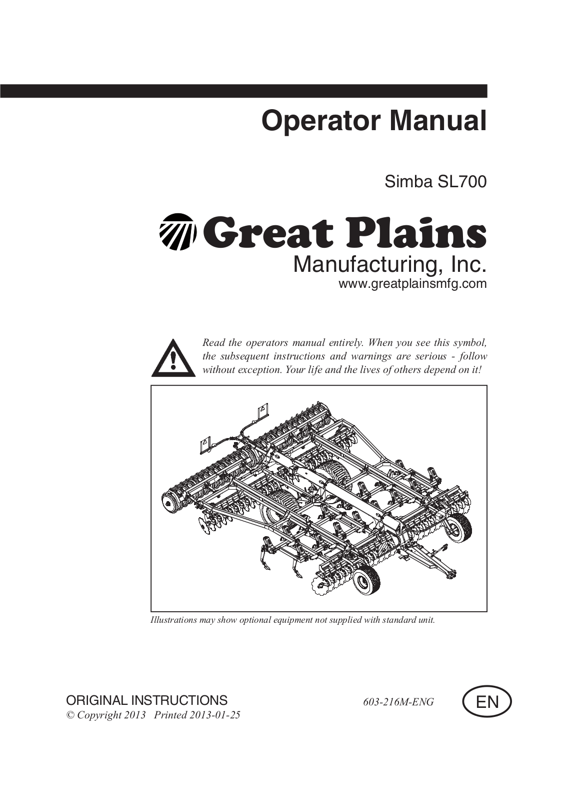 Great Plains Simba SL700 Operator Manual