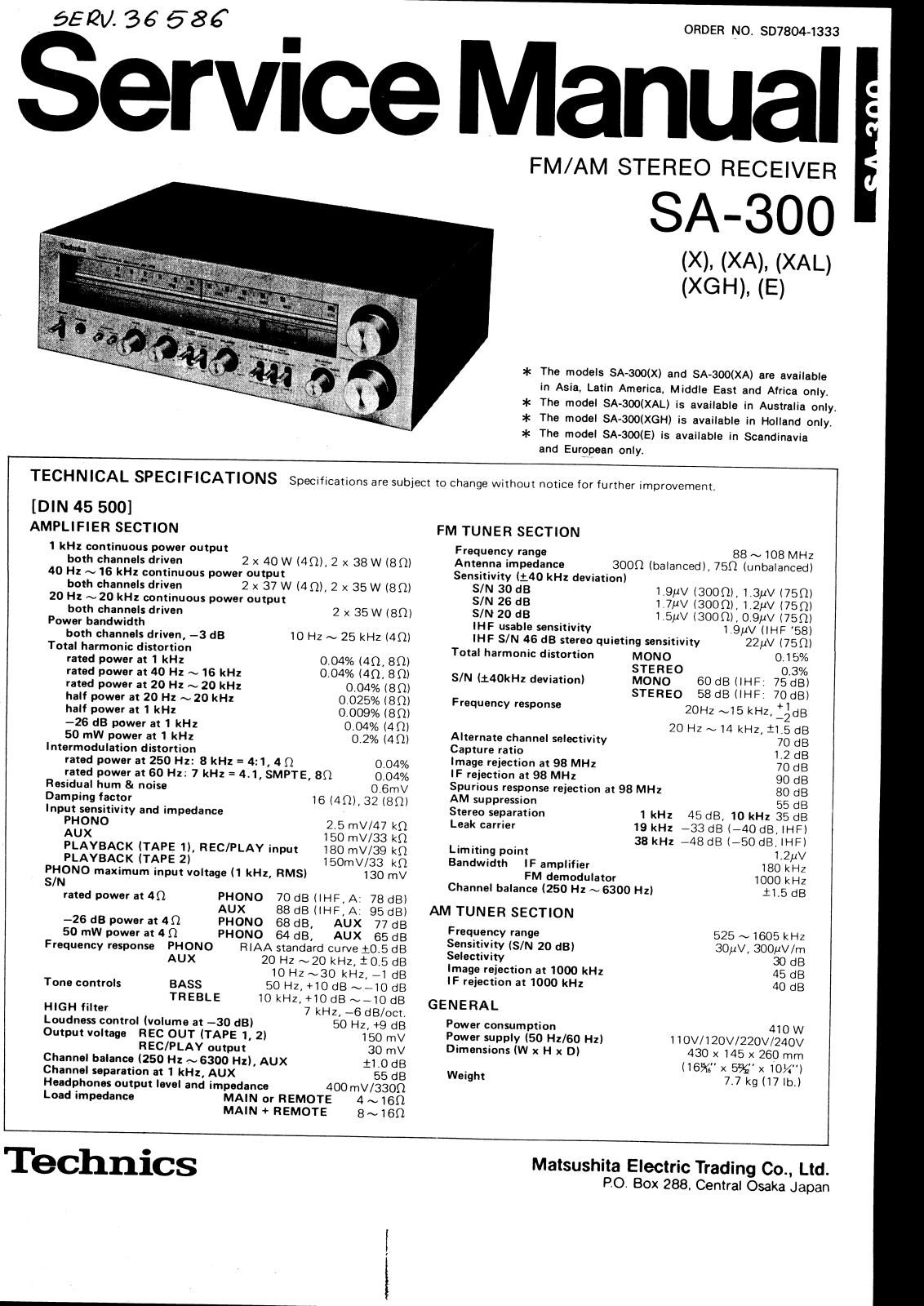 Technics SA-300 Service manual