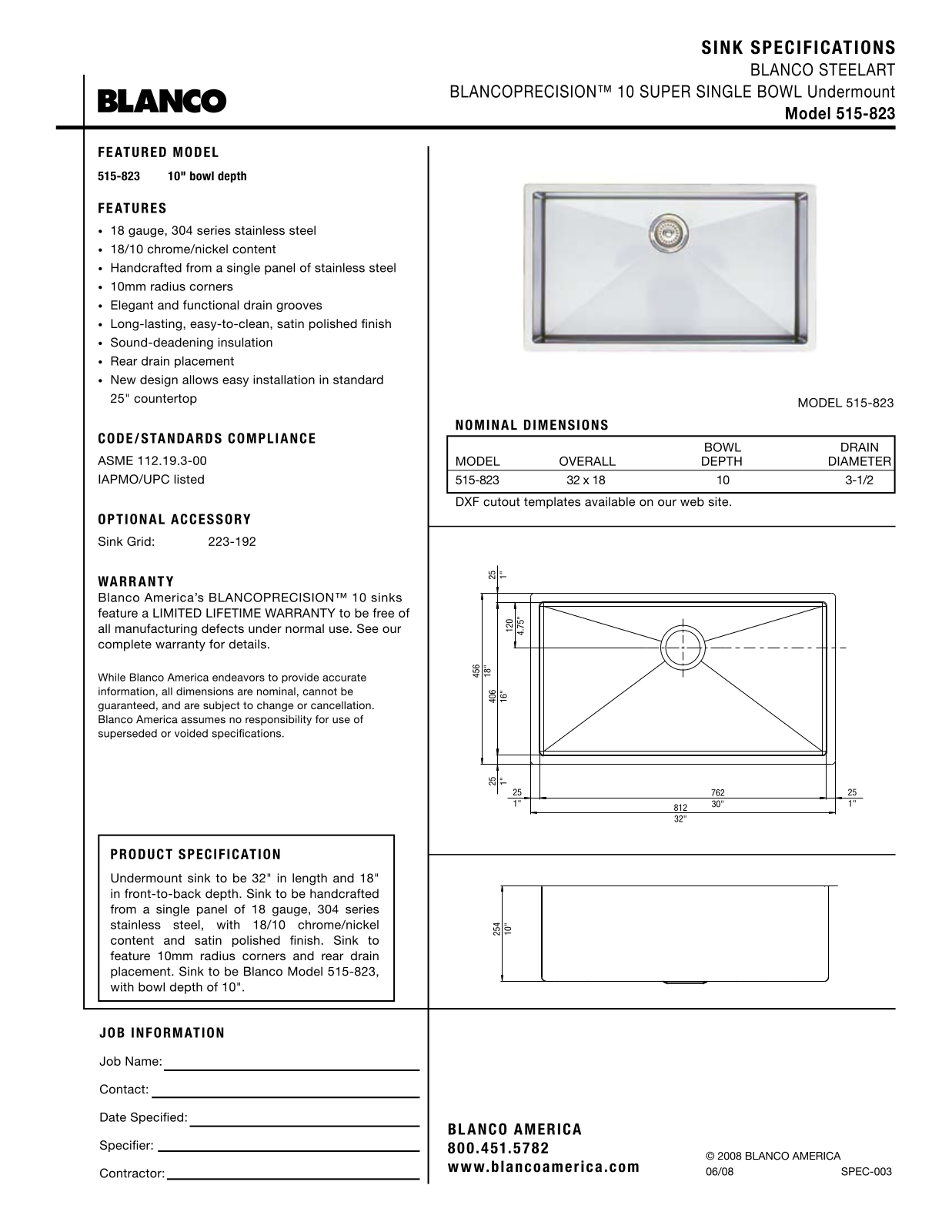 Blanco 515-823 User Manual