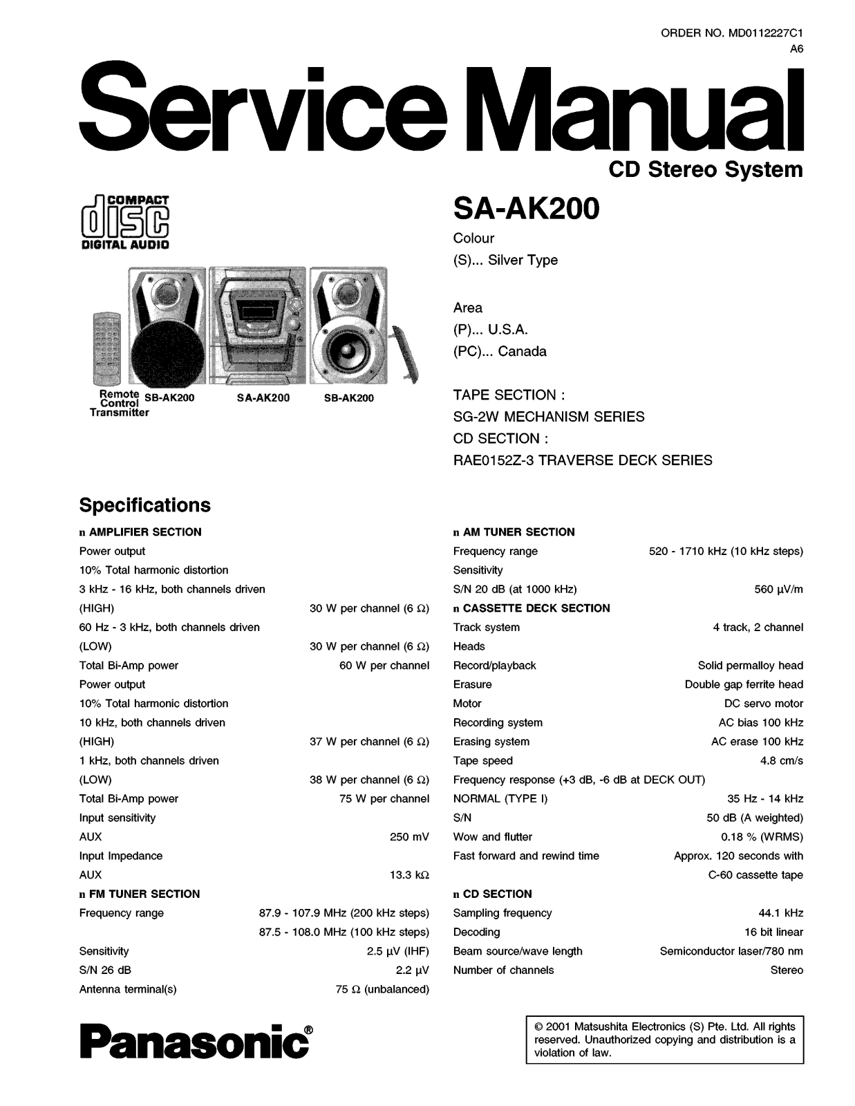 Panasonic SA-AK200 Diagram