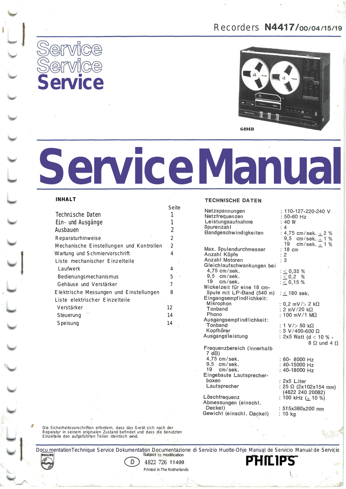 Philips N4417 Service Manual