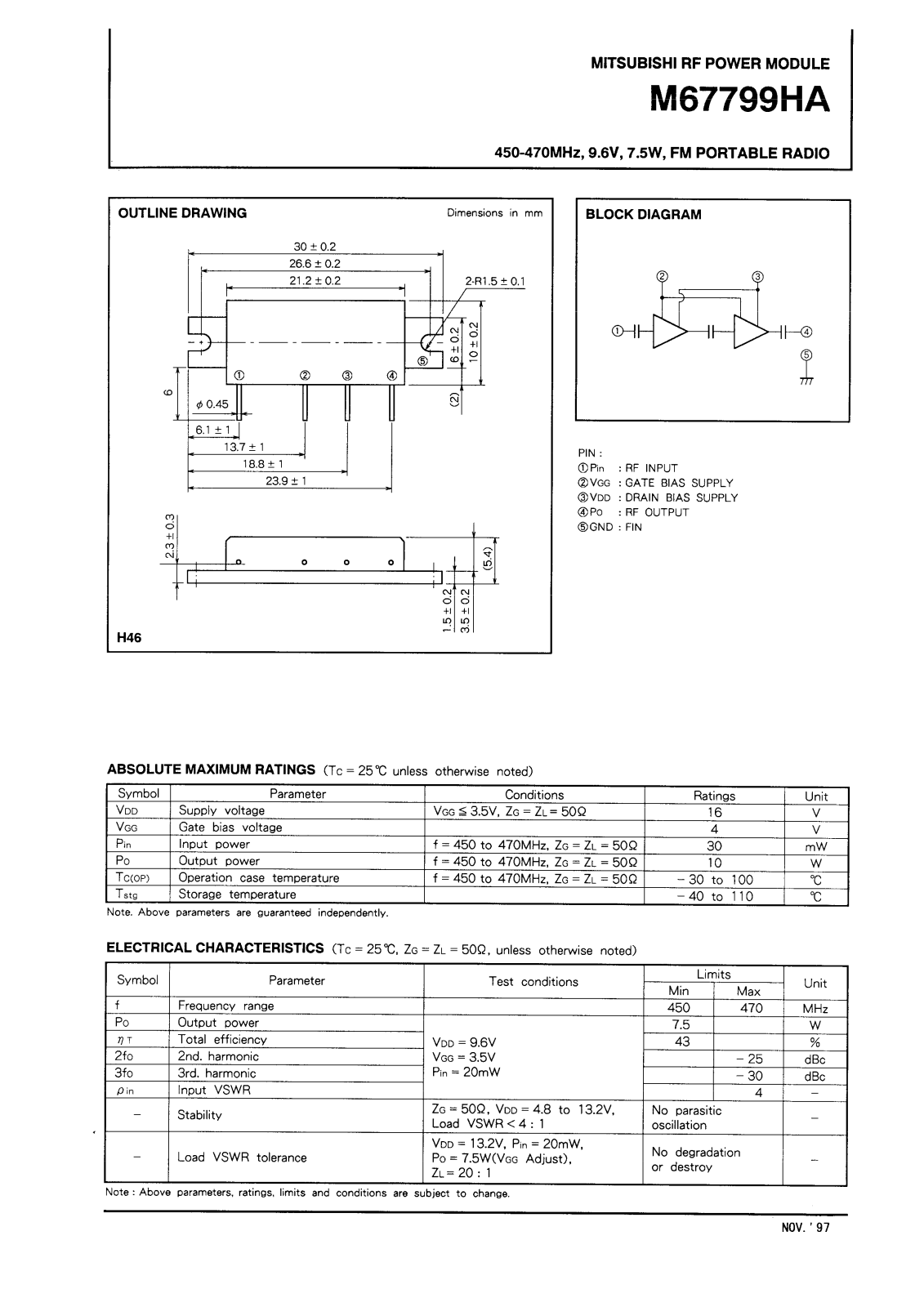 Mitsubishi M67799HA Datasheet