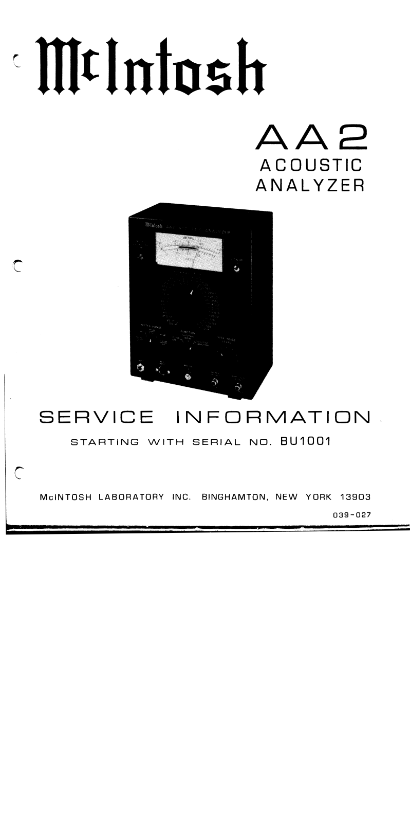 McIntosh AA-2 Service manual