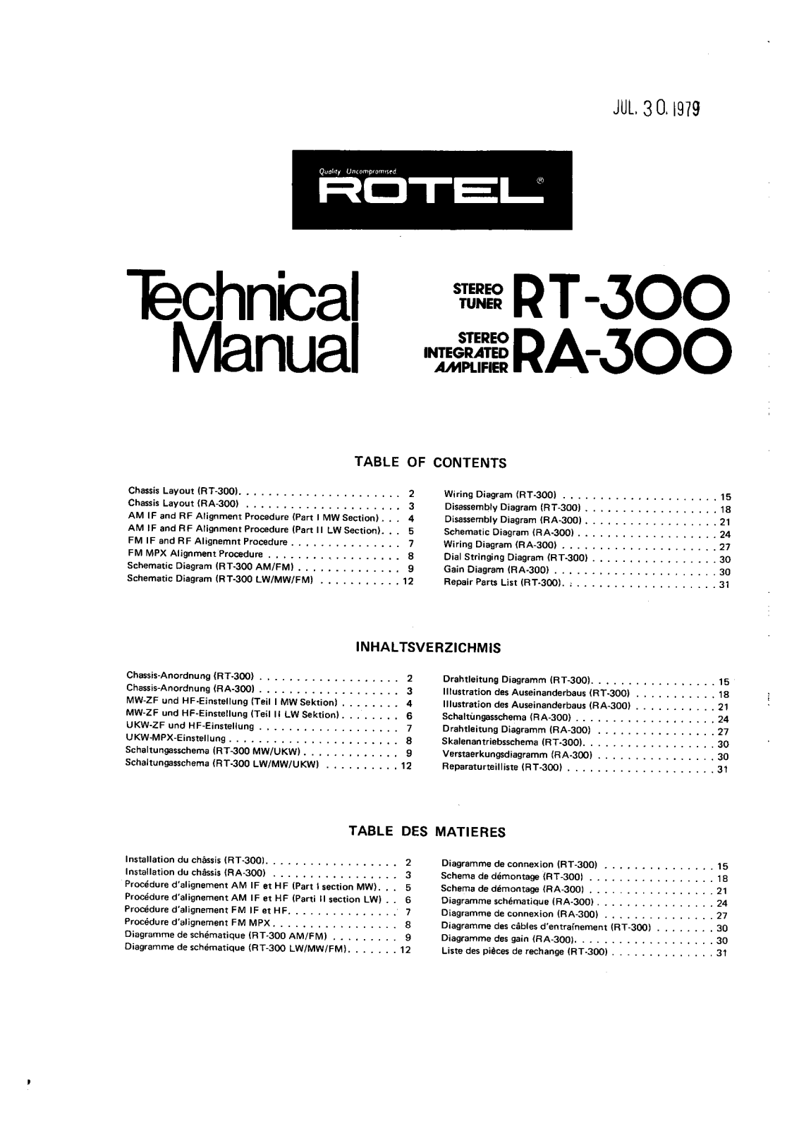 Rotel RT-300 Service manual