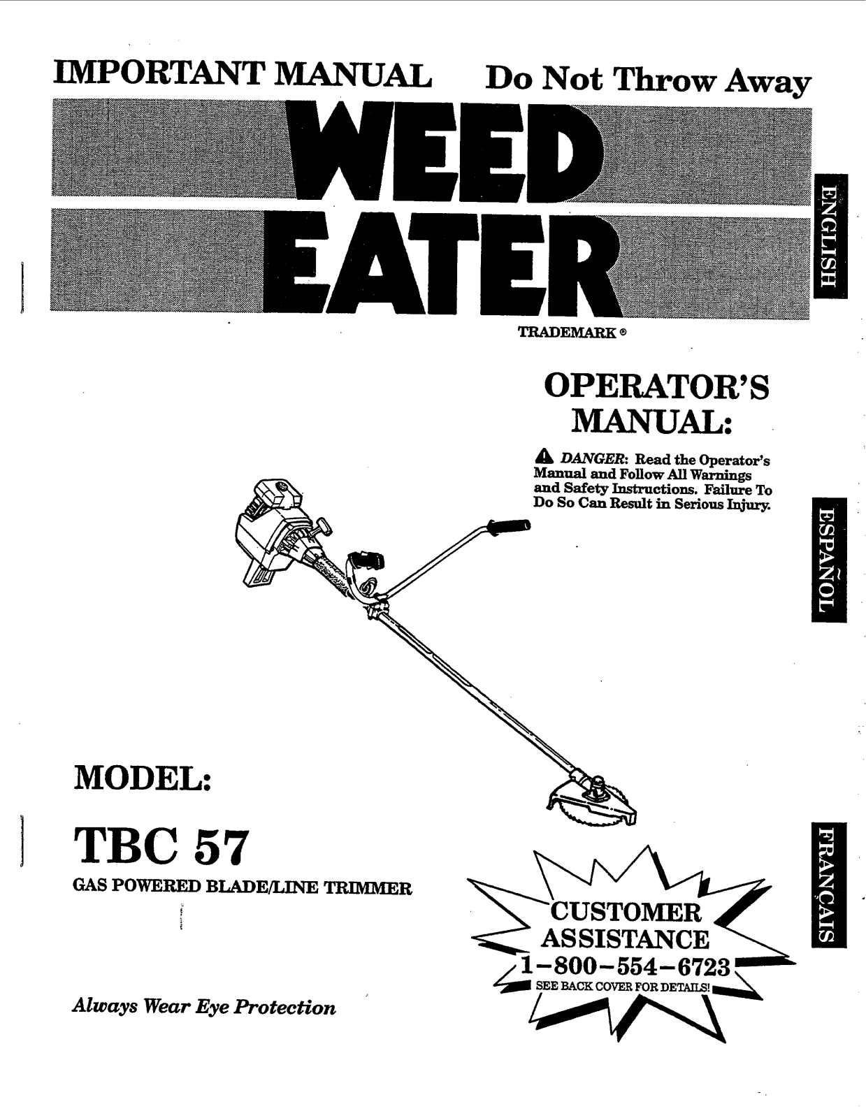 Weed Eater TBC 57 User Manual