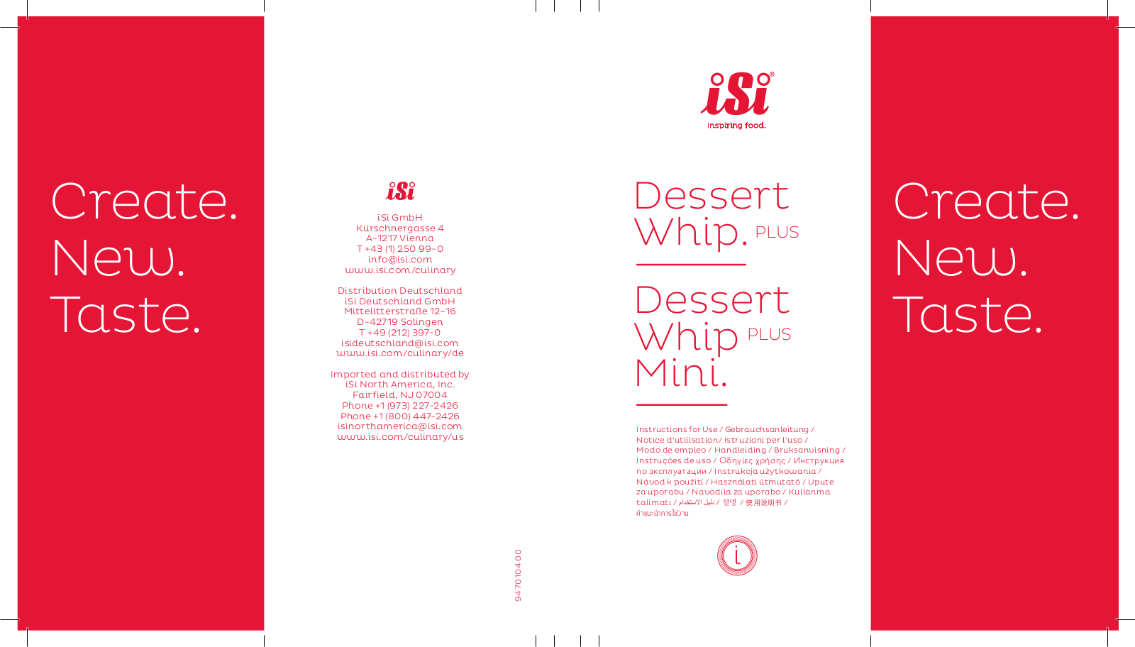 iSi Dessert Whip Plus 0,5 l, Dessert Whip Plus Mini 0,25 l User Manual