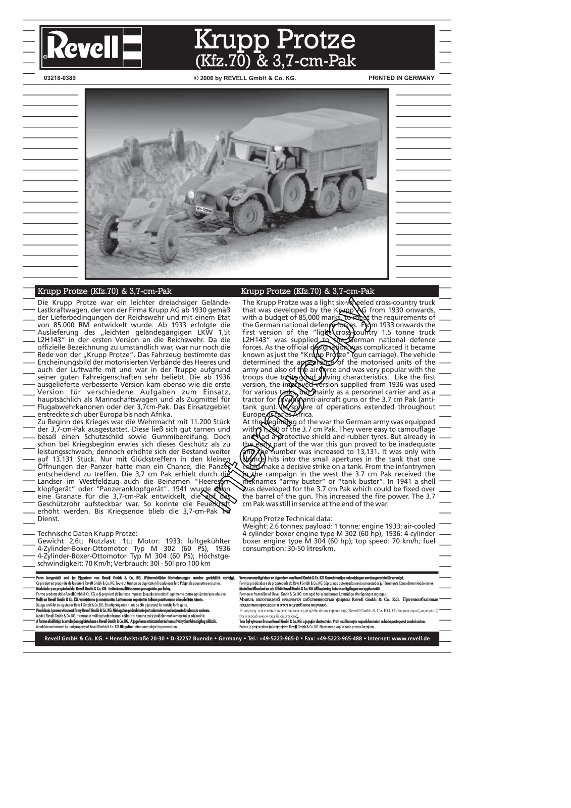 REVELL Krupp Protze Kfz. 69 3-7 pak User Manual