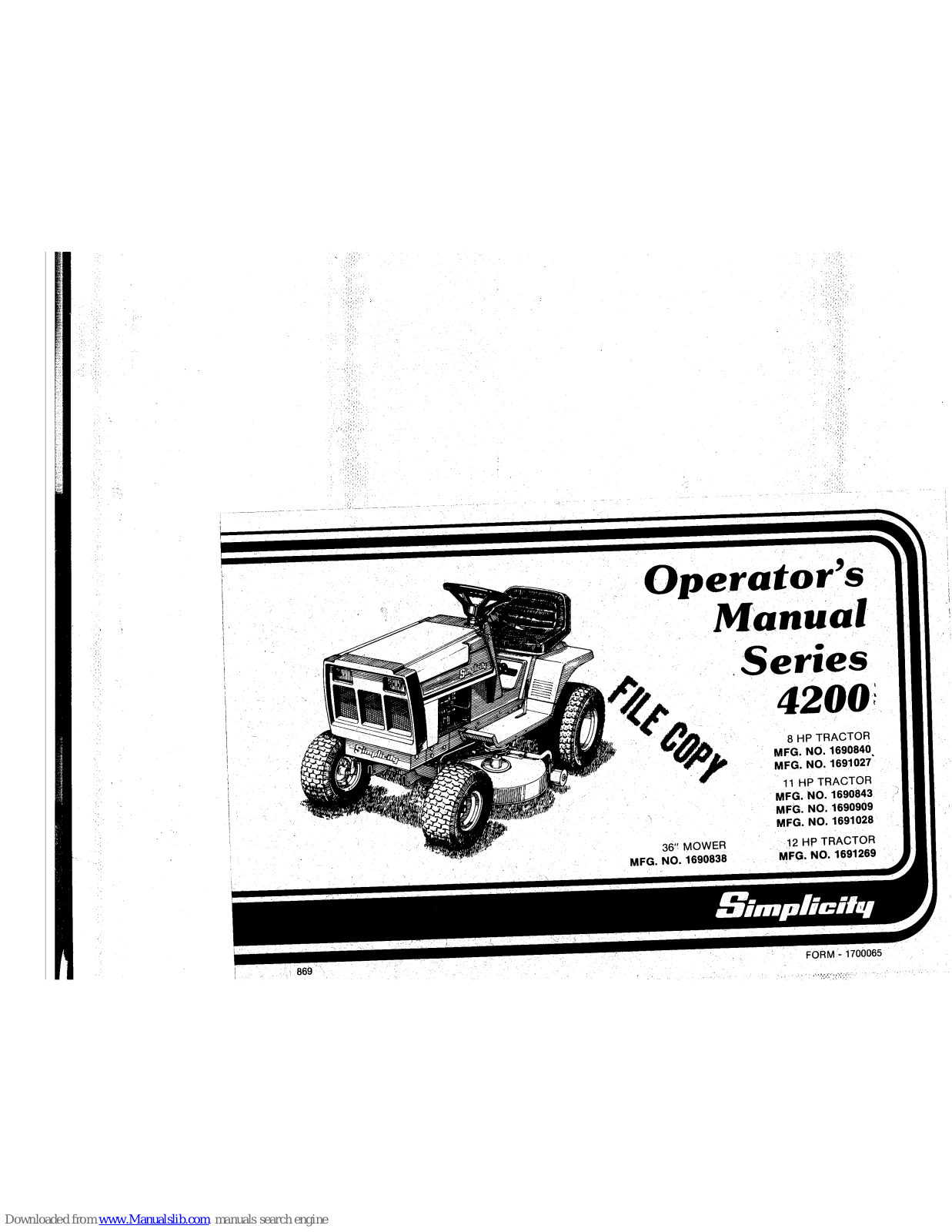 Simplicity 1690838,1690840,1690843,1690909,1691027,1691028,1691269 Operator's Manual