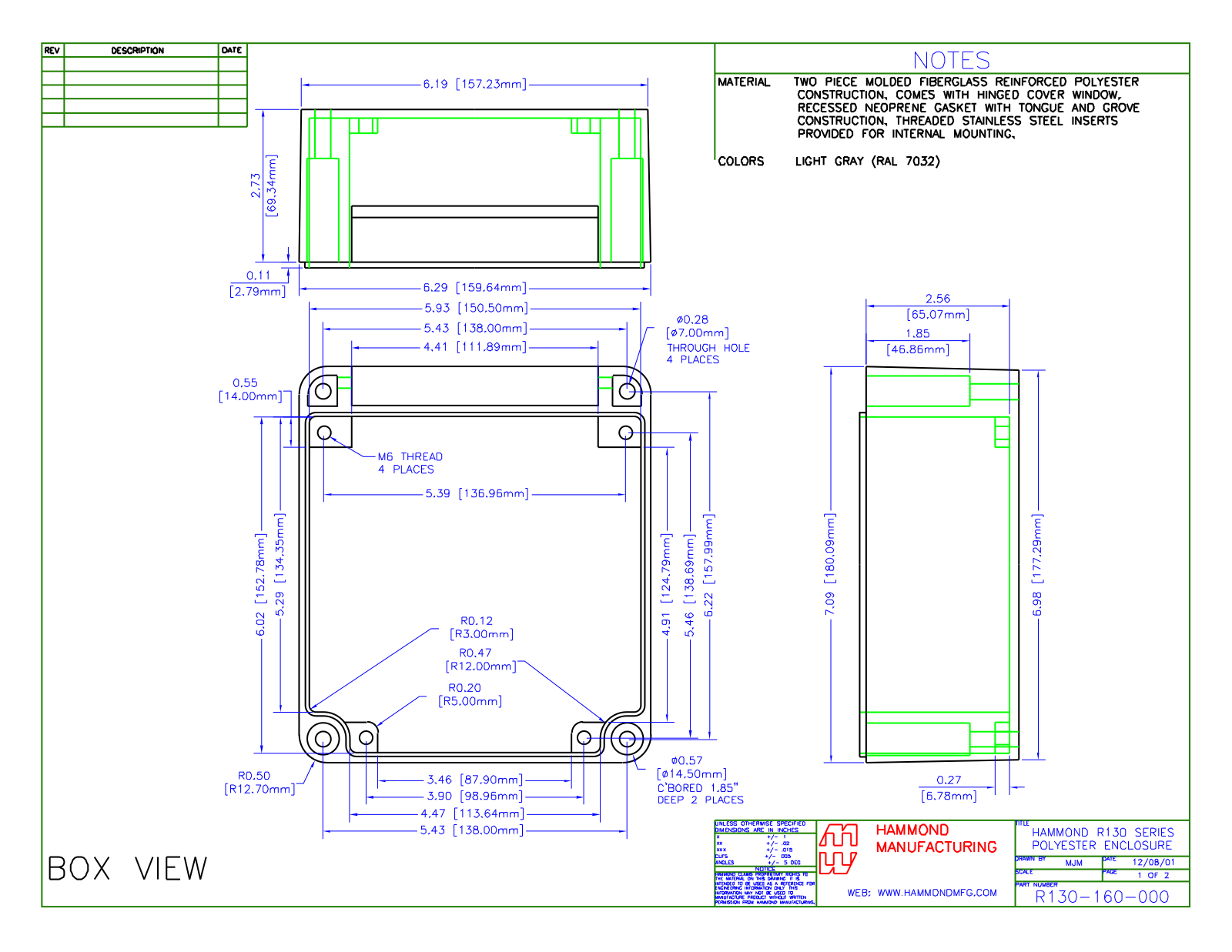 Hammond Manufacturing R130-160-000 technical drawings