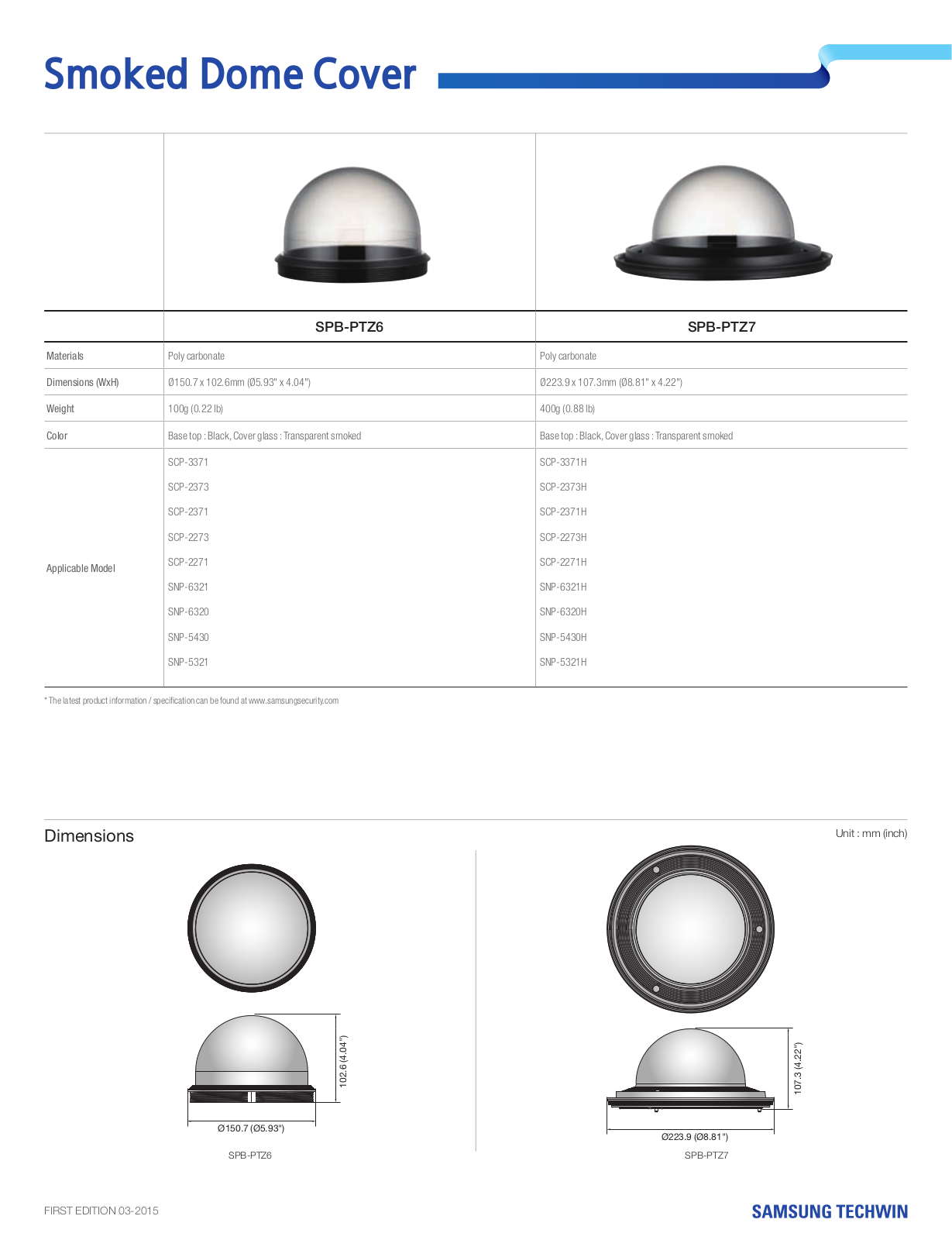 Samsung SPB-PTZ6, SPB-PTZ7 Specsheet