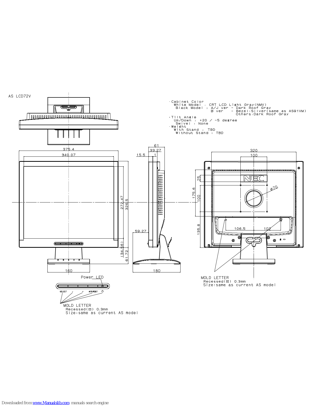 NEC AccuSync LCD72V, ASLCD72V-BK - AccuSync - 17