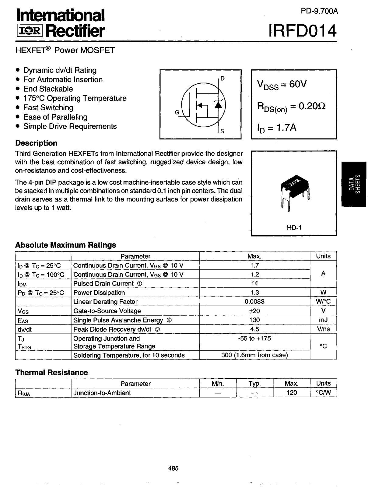 International Rectifier IRFD014 Datasheet